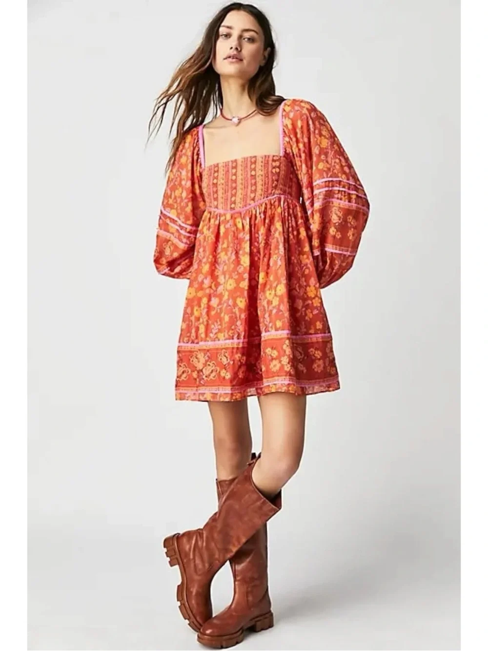 Free People Bohemian Retro 70s Flower Child Endless Afternoon Mini Dress XS